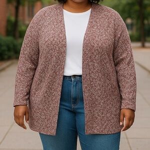 J JIll Open Front Cardigan Red Speckled Womens Xlarge Great for layering